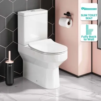 Denver Rimless Fully Back to Wall Close Coupled Toilet With Soft Close Slim Seat