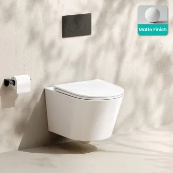 Loma Matt White Rimless Wall Hung Toilet With Premium Soft Close Slim Seat