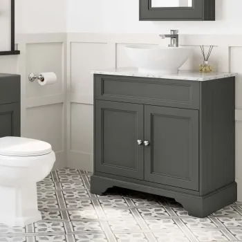 Lucia Graphite Grey Vanity with Marble Top & Oval Counter Top Basin 840mm