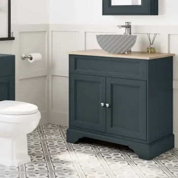 Lucia Inky Blue Cabinet with Oak Effect Top 840mm - Excludes Counter Top Basin