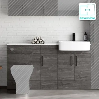 Harper Charcoal Elm Combination Vanity Basin with Marble Top 1500mm - Black Accents