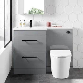 Avon Stone Grey Combination Basin Drawer and Boston Toilet 1100mm - Black Accents - Left Handed