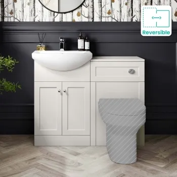 Capri Cotton White Basin Vanity and Back To Wall Unit 1050mm (Excludes Toilet) - Chrome Handles