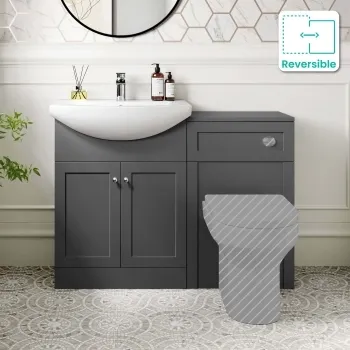 Capri Slate Grey Basin Vanity and Back To Wall Unit 1150mm (Excludes Toilet) - Chrome Handles