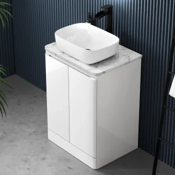 Corsica Gloss White Vanity with Marble Top & Curved Basin 600mm