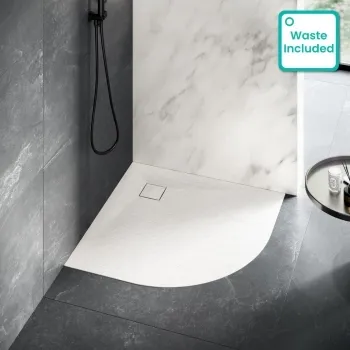 Berlin Quadrant Matt White Slate Effect SMC Composite Shower Tray 900x900mm