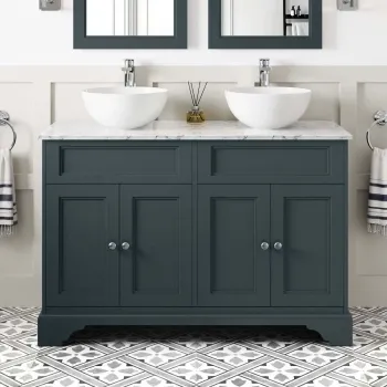 Lucia Inky Blue Double Vanity with Marble Top & Round Counter Top Basin 1200mm