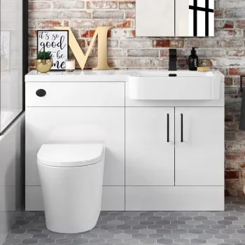 Harper Gloss White Combination Vanity Basin and Boston Toilet 1200mm - Black Accents - Right Handed