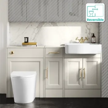 Monaco Chalk White Combination Vanity Basin and Boston Toilet 1500mm - Brass Knurled Handles