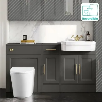 Monaco Graphite Grey Combination Vanity Traditional Basin and Boston Toilet 1500mm - Brass Knurled Handles