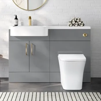 Harper Stone Grey Combination Vanity Basin and Houston Toilet 1200mm - Brushed Brass Accents - Left Handed