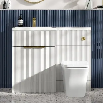 Havana Fluted Coastal White Combination Vanity Basin and Houston Toilet 1100mm - Brushed Brass Accents - Left Handed