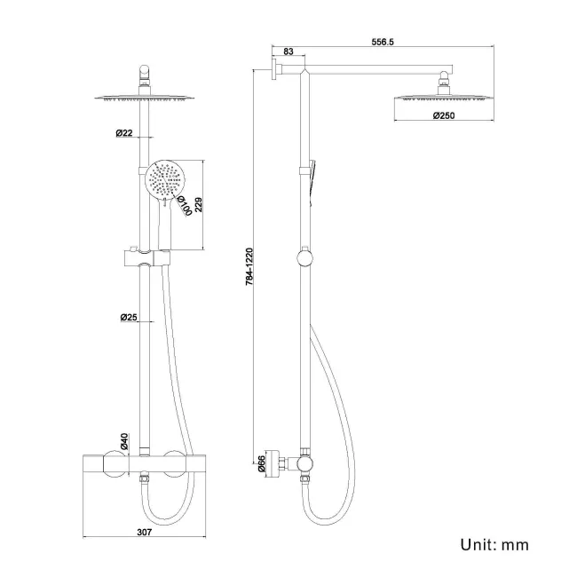 Ballina Premium Cool Touch Matt Black Round Thermostatic Shower with Large 250mm Head