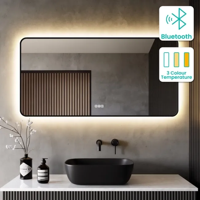 Mila Black Framed Backlit Illuminated LED Mirror With BLUETOOTH Speaker 600x1200mm