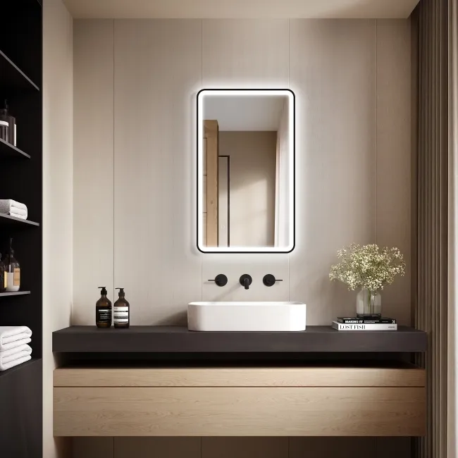 Maè Matt Black Illuminated LED Mirror 750x450mm