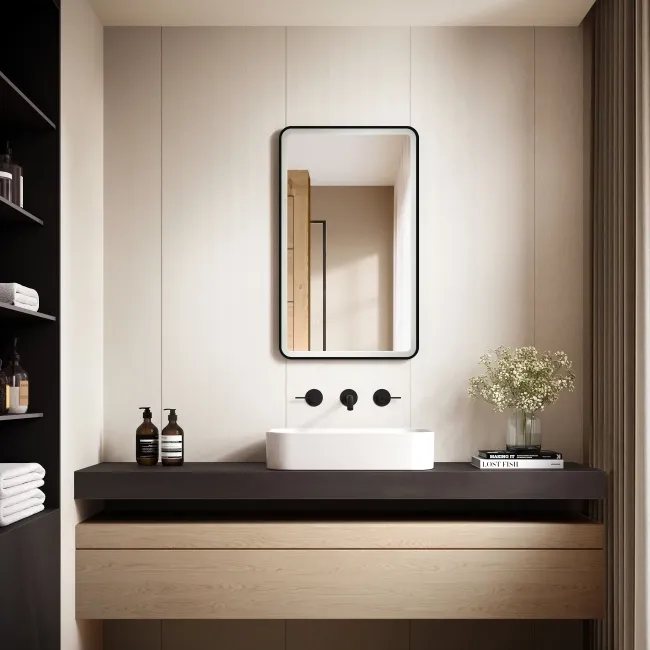 Maè Matt Black Illuminated LED Mirror 750x450mm