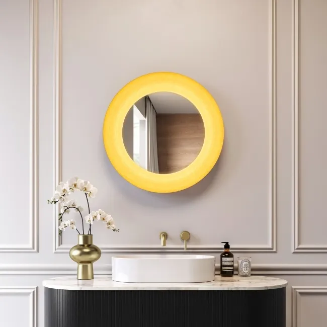 Georgia Pale Brushed Brass Round Illuminated LED Mirror 650mm