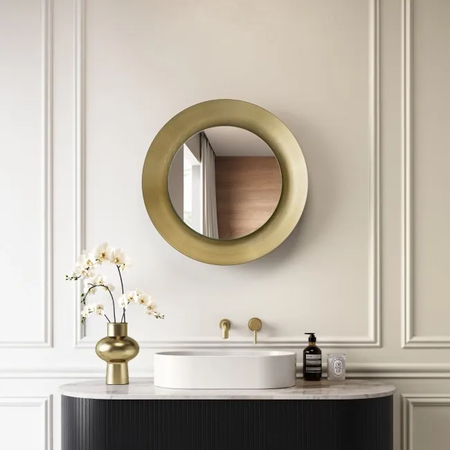 Georgia Pale Brushed Brass Round Illuminated LED Mirror 650mm