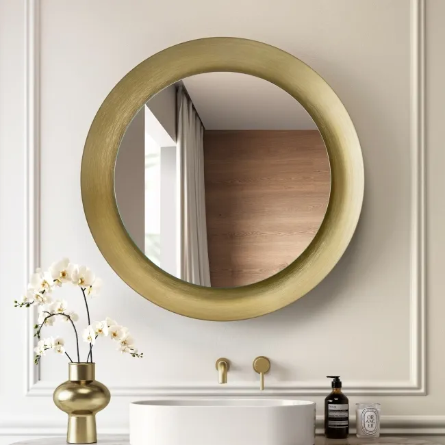Georgia Pale Brushed Brass Round Illuminated LED Mirror 850mm