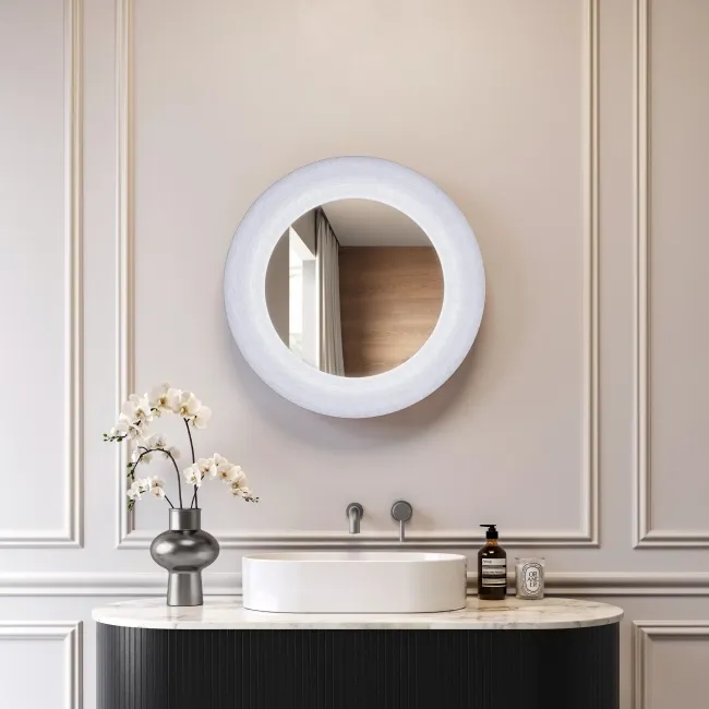 Georgia Pale Brushed Gunmetal Round Illuminated LED Mirror 650mm