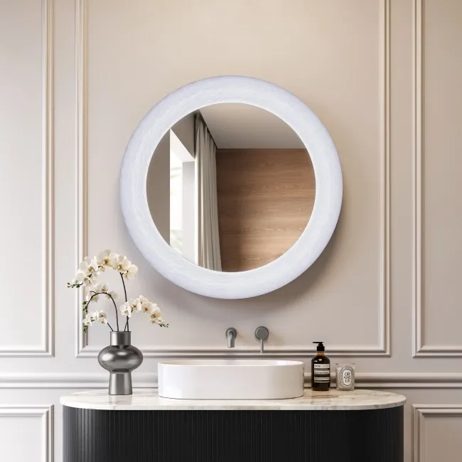Georgia Pale Brushed Gunmetal Round Illuminated LED Mirror 850mm