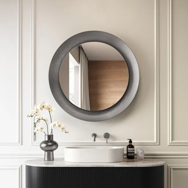 Georgia Pale Brushed Gunmetal Round Illuminated LED Mirror 850mm