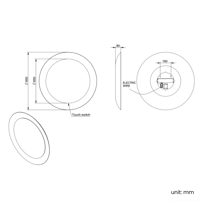 Georgia Pale Brushed Gunmetal Round Illuminated LED Mirror 850mm