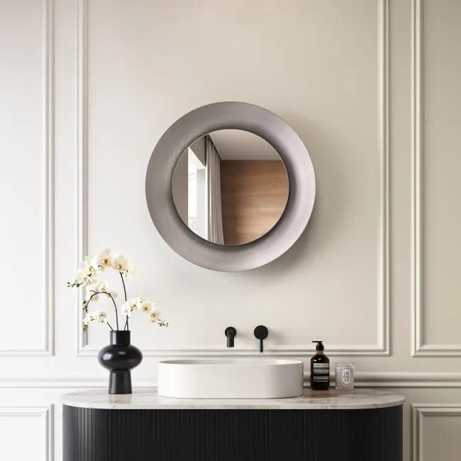 Georgia Pale Brushed Nickel Round Illuminated LED Mirror 650mm