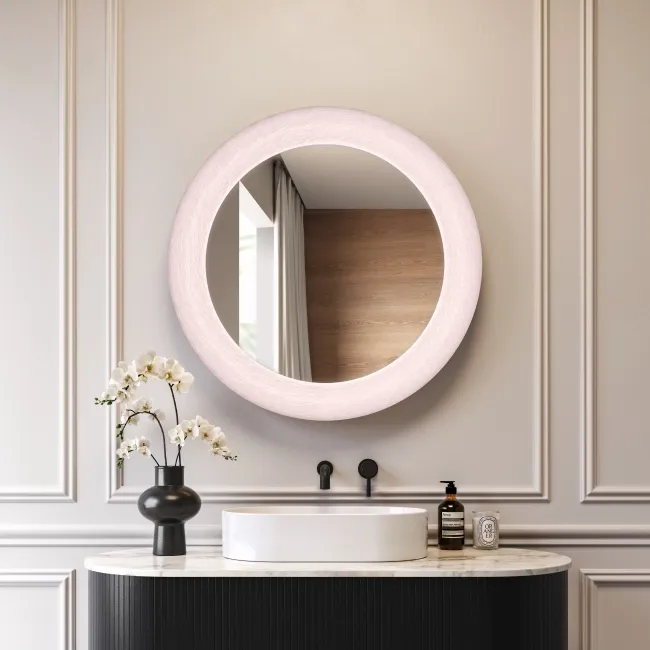 Georgia Pale Brushed Nickel Round Illuminated LED Mirror 850mm