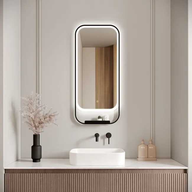 Adeline Matt Black Illuminated LED Mirror 1000x450mm