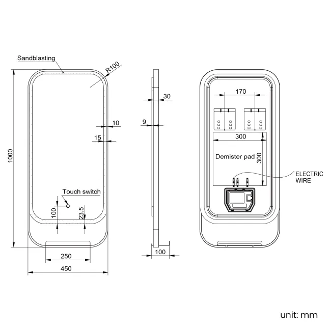 Adeline Matt Black Illuminated LED Mirror 1000x450mm