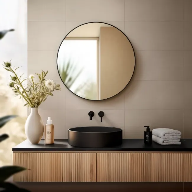 Paris Black Framed Round Bathroom Mirror 800mm