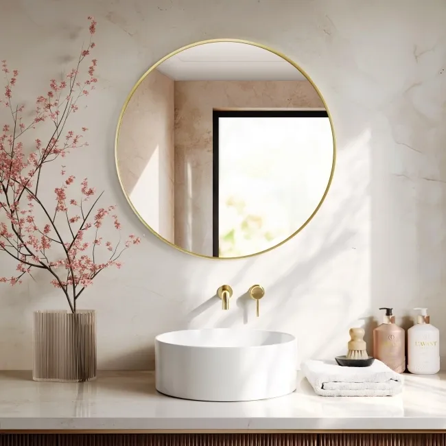 Paris Brushed Brass Round Bathroom Mirror 800mm