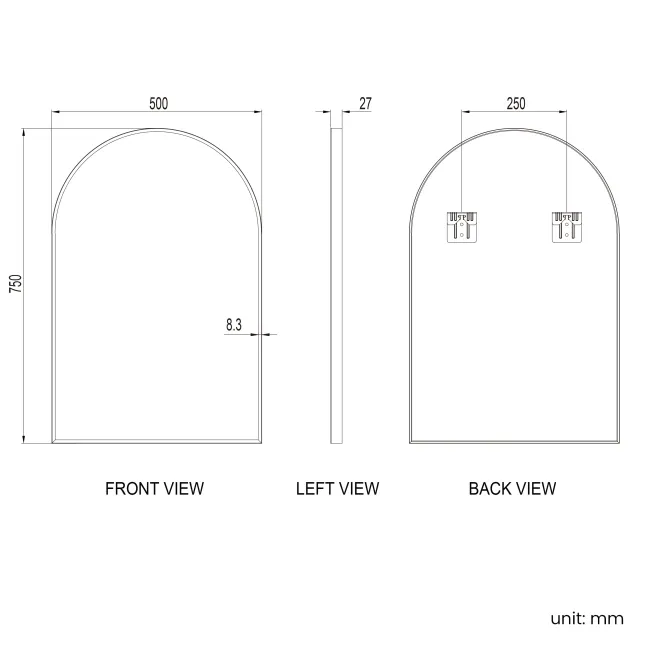 Rory Matt Black Arched Mirror 750x500mm