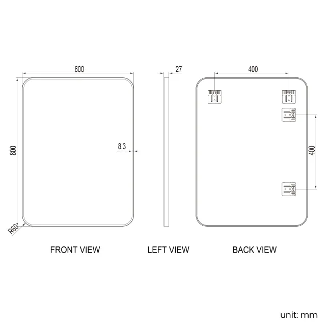 Nina Black Framed Mirror 800x600mm