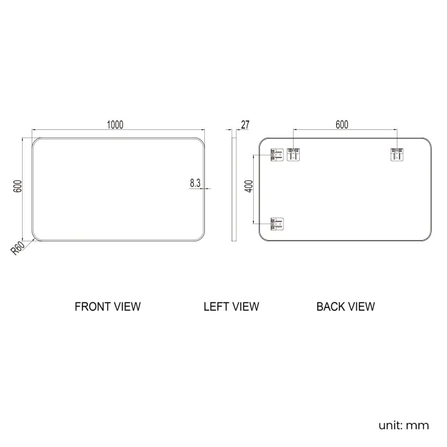 Nina Black Framed Mirror 600x1000mm