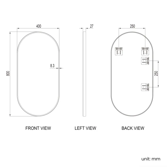 Adele Pill Matt Black Mirror 800x400mm