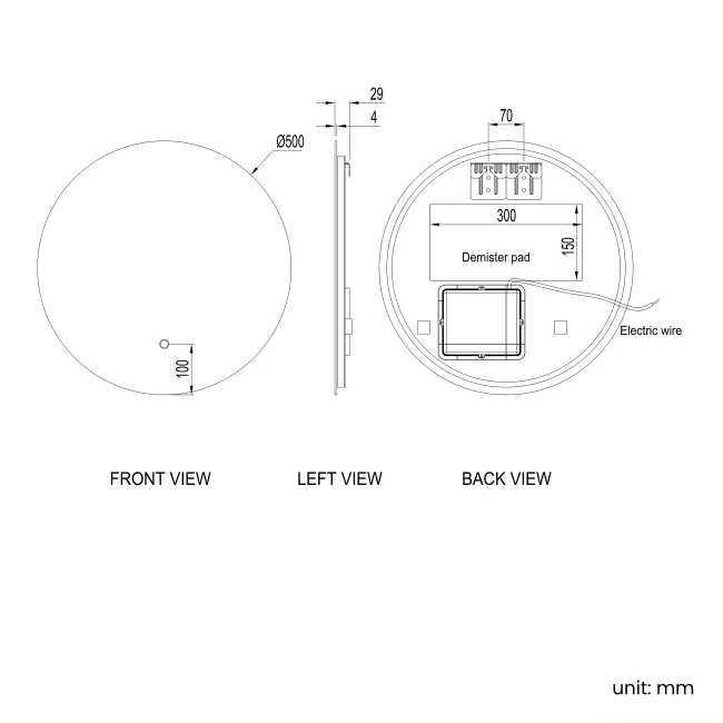 Kay Round Illuminated LED Mirror 500mm