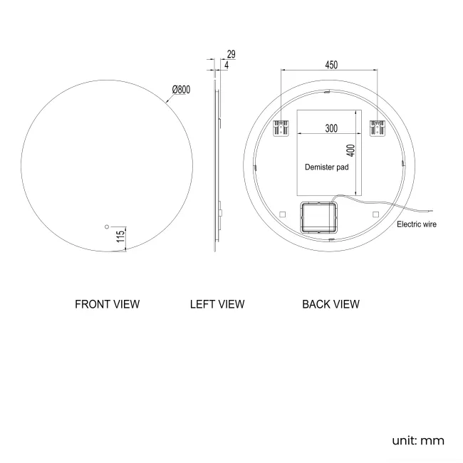 Kay Round Illuminated LED Mirror 800mm