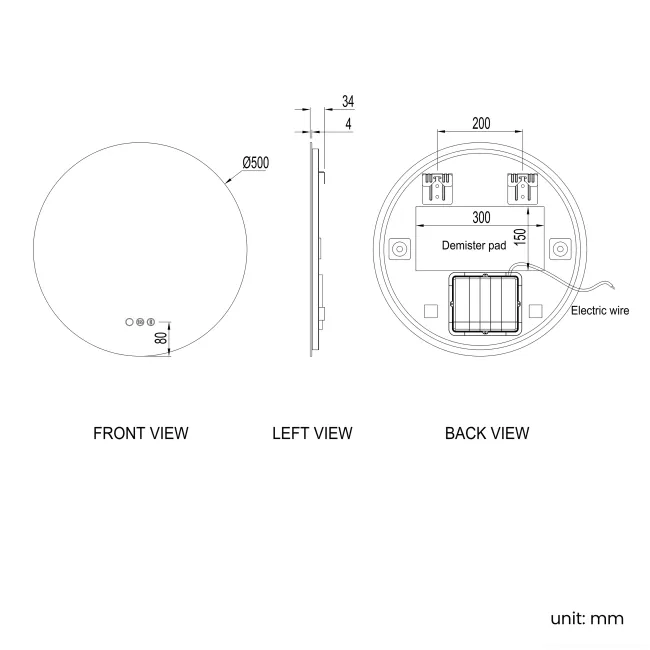 Kay Round Illuminated LED Mirror With BLUETOOTH Speaker 500mm