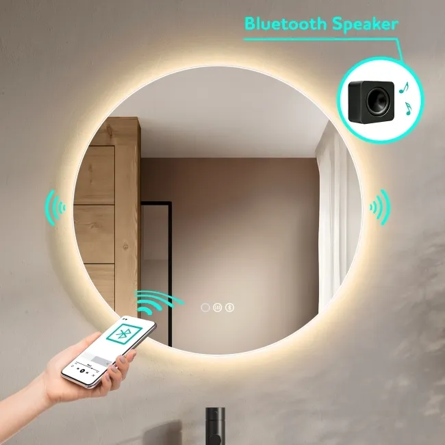 Kay Round Illuminated LED Mirror With BLUETOOTH Speaker 600mm