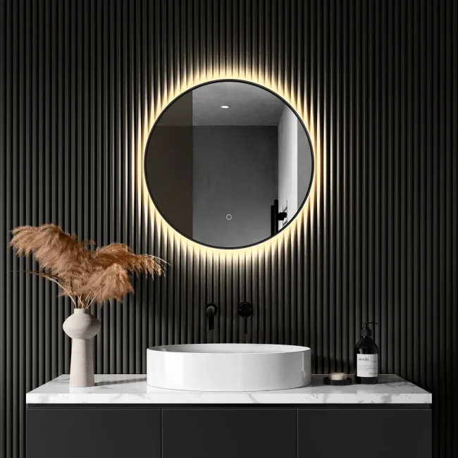 Paris Black Framed Round Backlit Illuminated LED Mirror 600mm