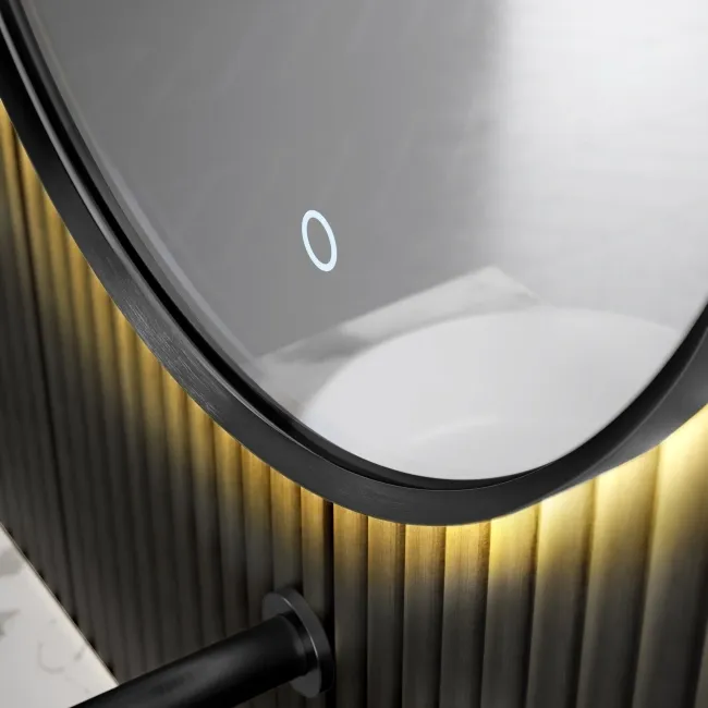 Paris Black Framed Round Backlit Illuminated LED Mirror 600mm