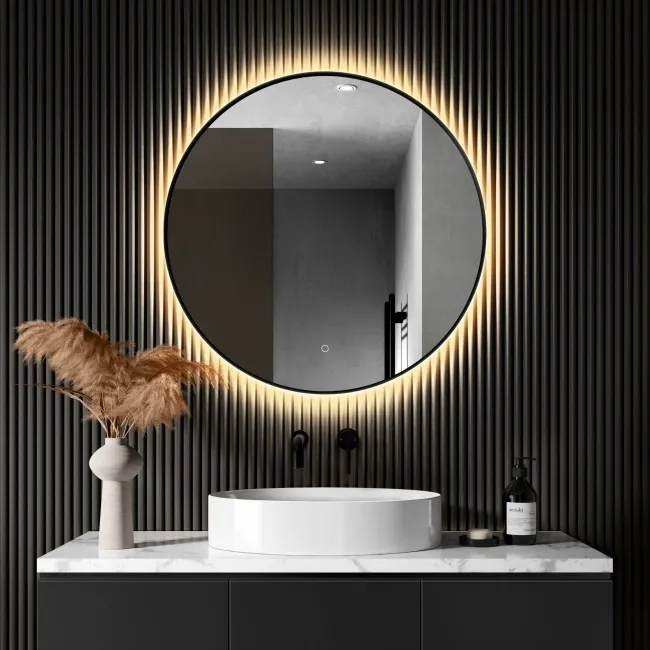 Paris Black Framed Round Backlit Illuminated LED Mirror 800mm