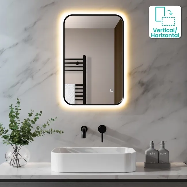 Nina Black Framed Backlit Illuminated LED Mirror 600x400mm