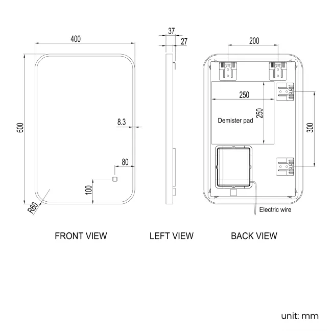 Nina Black Framed Backlit Illuminated LED Mirror 600x400mm