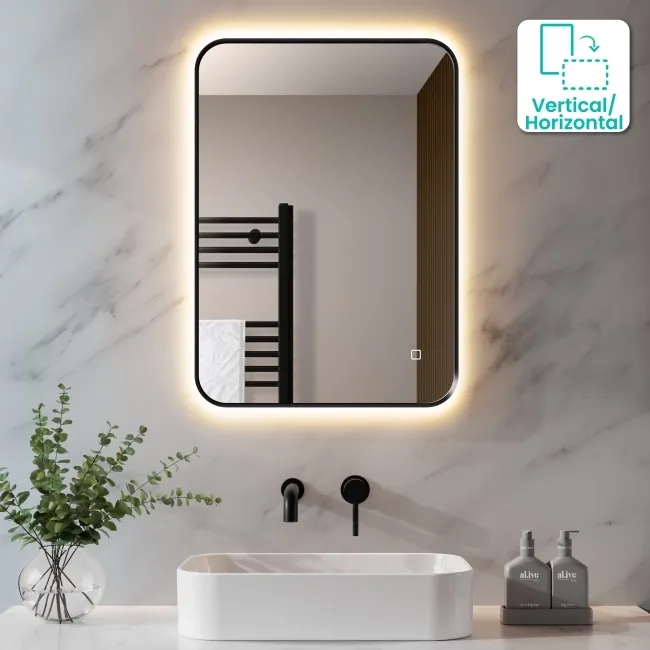 Nina Black Framed Backlit Illuminated LED Mirror 700x500mm