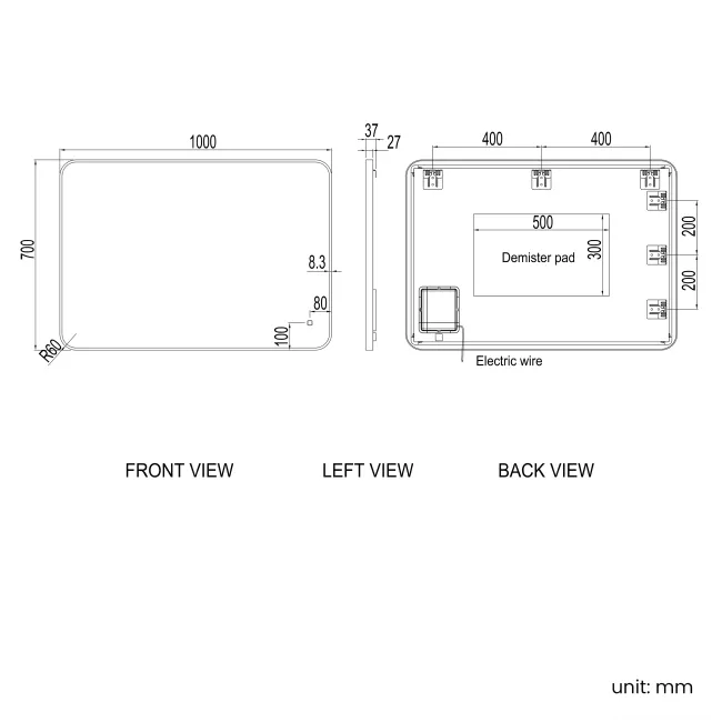 Nina Black Framed Backlit Illuminated LED Mirror 700x1000mm