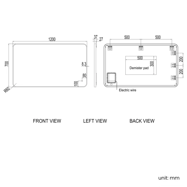 Nina Black Framed Backlit Illuminated LED Mirror 700x1200mm