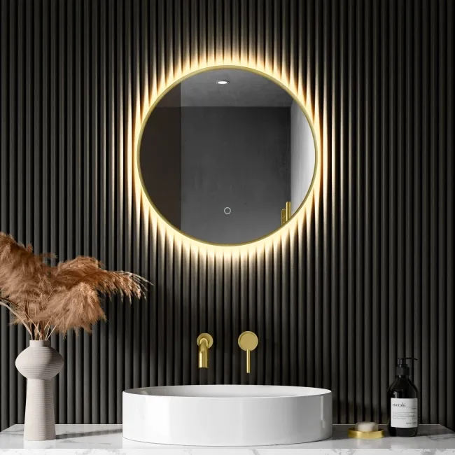 Paris Brushed Brass Round Backlit Illuminated LED Mirror 500mm